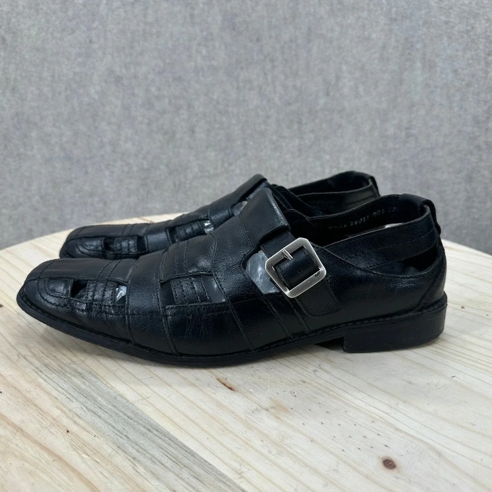 Stacy Adams Fisherman Sandals Mens 12 Black Leather Buckle Strap